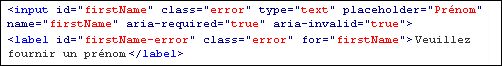 Figure 4 : HTML généré par le plugin lors d'une erreur sur le champ 'firstName'